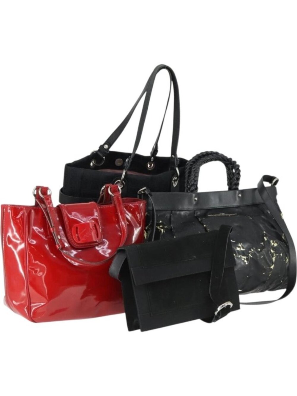 Salvatore Ferragamo Bag Leather Canvas Patent 4 Set Black Red